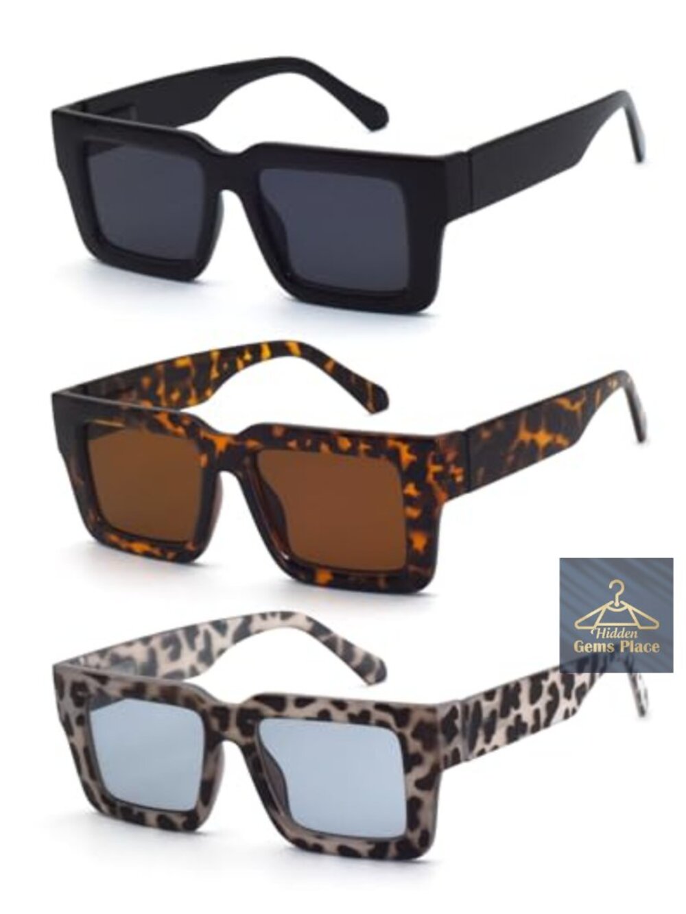 3-Pack Oversized Square Polarized Sunglasses for Women Retro
